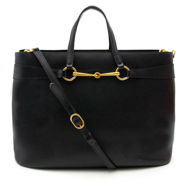 Secondhand black leather tote bag Gucci for sale at LabelLov. 