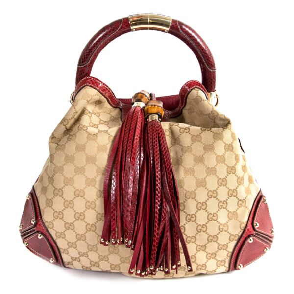 Gucci Limited Edition Monogram And Red Python Indy Bag now for sale at labellov vintage fashion webshop belgium
