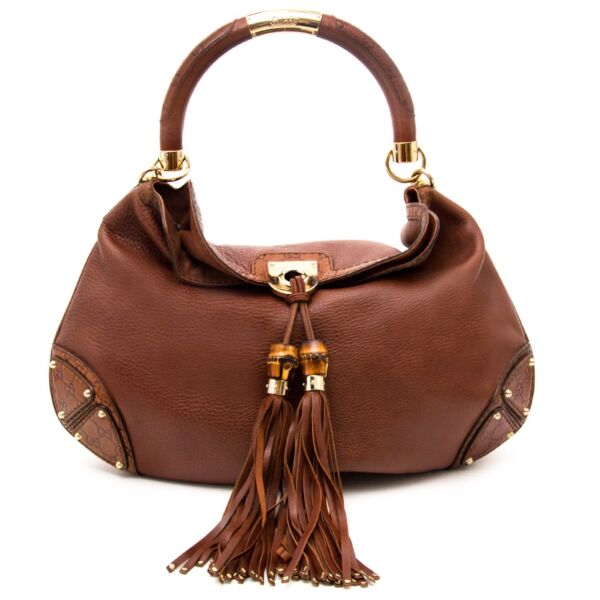 shop safe online at the best price Gucci Brown Indy Top Handle Bag . 