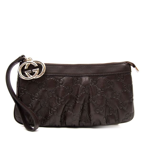 Gucci Monogram Embossed Brown Pochette