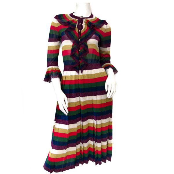 Gucci Striped Pleated Metallic Knitted Dress