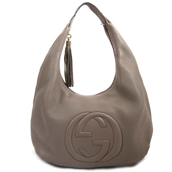 gucci pebbled grey soho hobo bag now for sale at labellov vintage fashion webshop belgium