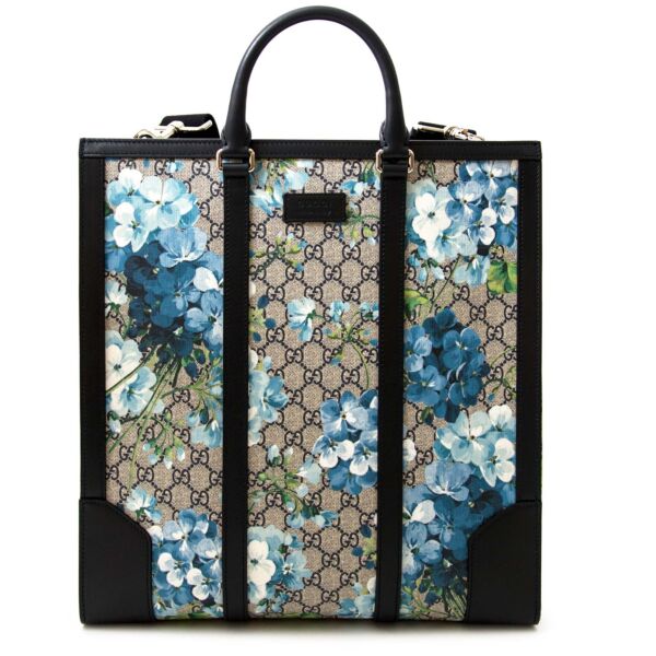 shop safe online secondhand Gucci Supreme Monogram Blooms Print Tote Blue