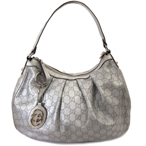 Gucci Guccissima Medium Sukey Hobo Silver bag now for sale at labellov vintage fashion webshop belgium