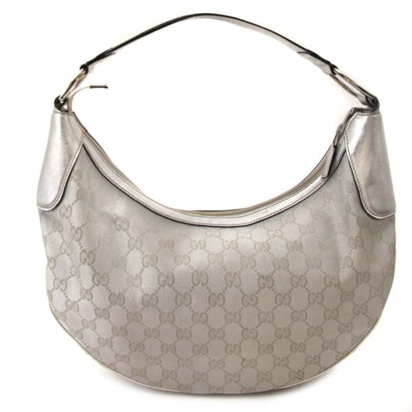 Buy authentic gucci monogram silver half moon hobo bag at labellov vintage fashion webshop belgium