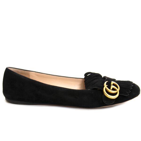 Authentique seconde main Gucci Marmont Suede Ballet Flats - size 39,5 achète en ligne webshop LabelLOV