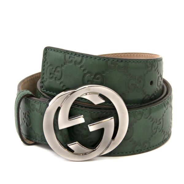 Gucci Green Logo Belt - size 95 for sale online at Labellov