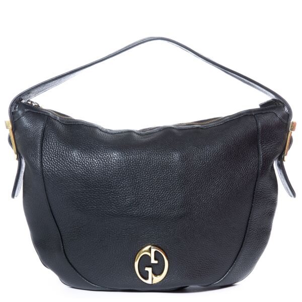 gucci black leather shoulder bag now for sale at labellov vintage fashion webshop belgium