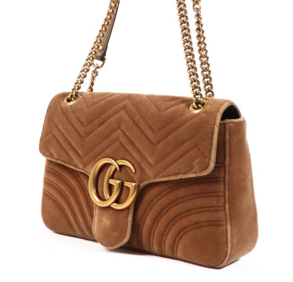 Gucci GG Marmont Taupe Velvet Medium Shoulder Bag