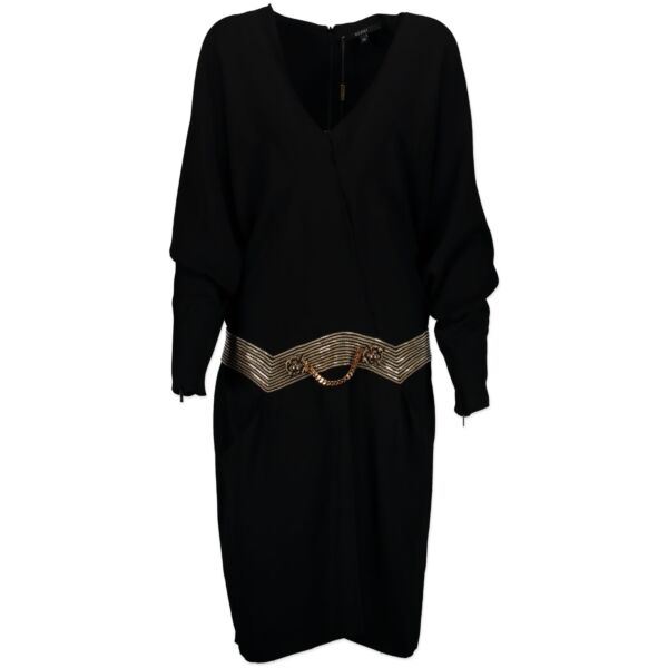 Gucci Black Gold Metal Belt Dress - Size 44
