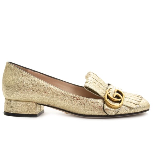  Gucci Marmont Gold Metallic Pumps - size 37 secondhand luxury 