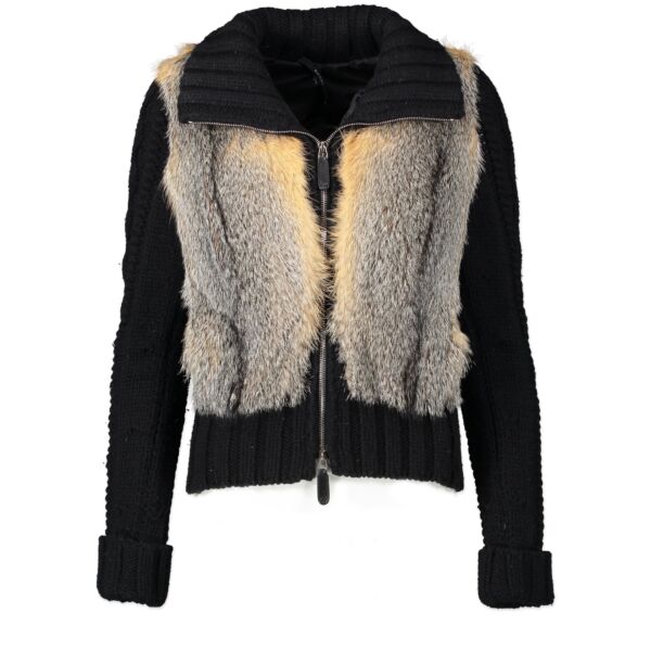 Gucci Black Fur Cable Knit Sweater Jacket aan de beste prijs bij Labellov