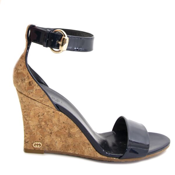 Authentic second hand Gucci Wedges Blue Leather And Cork - size 39 buy online at webshop LabelLOV