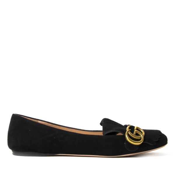 Gucci Black Marmont Fringe Flats - Size 38.5