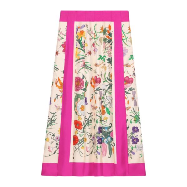 Gucci Flora Print Pleated Silk Skirt - size IT42