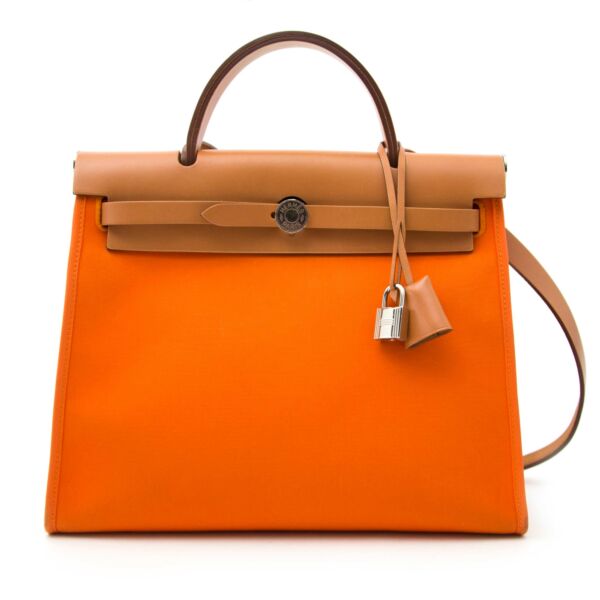 Hermès Herbag Zip 31 cm in orange toile officier and vache hunter 