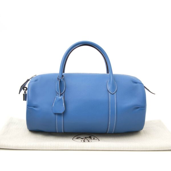 Hermès Polochon 30 Blue Zanzibar Swift Boston Bag