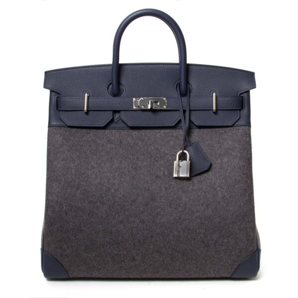 Hermes Birkin 40 Hac Gris Moyen Grey Todoo Feutre Blue Nuit Togo now online at labellov.com