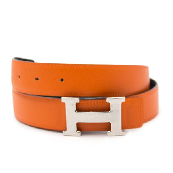  Hermès Reversible Orange/Black Constance H Belt - Size 100cm online tweedehands 