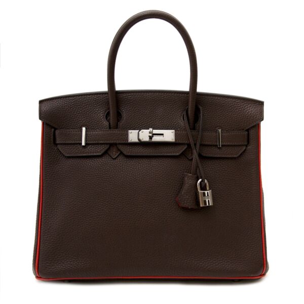 Hermès HSS Birkin 30 Chocolat Togo Doublure Rouge Casaque PHW now online at labellov.com