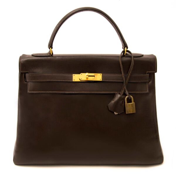 Buy your authentic Hermès Vintage Kelly 32 Brown Boxcalf Leather GHW