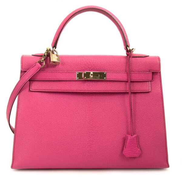 Hermès Kelly 32 Chèvre de Coromandel Sellier Fuchsia PHW kopen aan de beste prijs