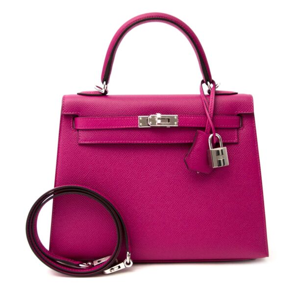 Hermès Kelly 25 Epsom Rose Pourpre PHW now online at labellov.com 