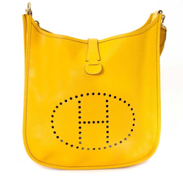 hermès yellow evelyne III 33 Bag now for sale at labellov vintage fashion webshop belgium