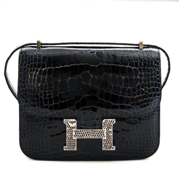 Hermès Constance 18 Mini Marquete Alligator Miss Lisse / Lezard Bleu Marine Ombre online exclusive