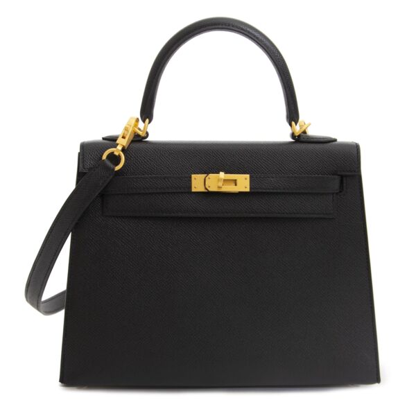 Buy your authentic Hermès Kelly 25cm HSS Black Epsom Brushed GHW Rose Pourpre Horseshoe online