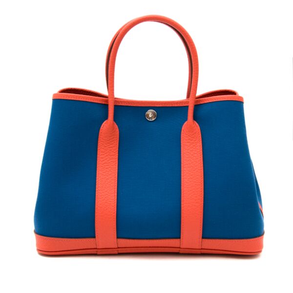 Hermès Garden Party 30 Blue Outremere/Capucine Toile Officier/Vache Country PHW