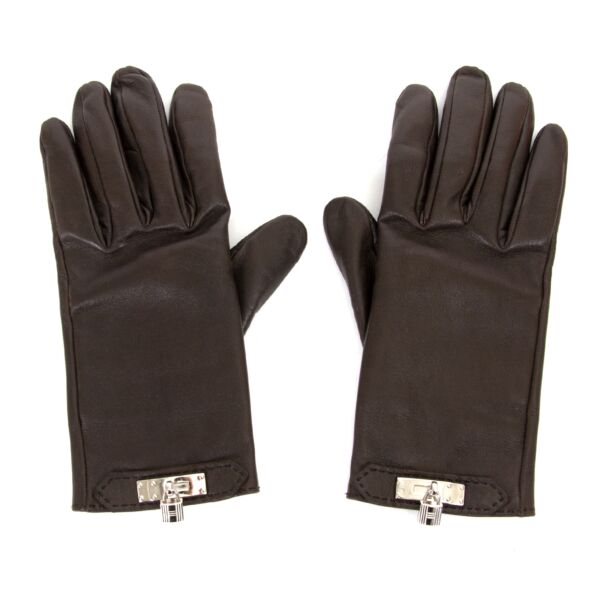 acheter en ligne seconde main Hermes Dark Brown Soya Gloves