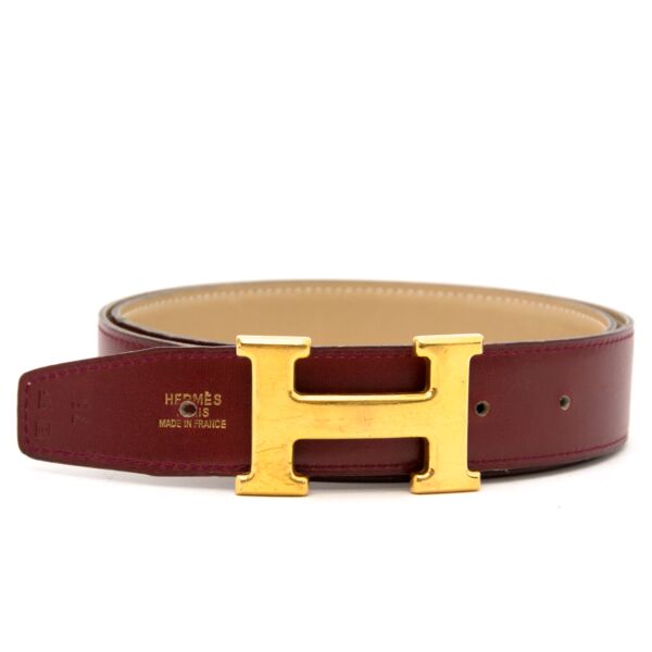 Hermes bordeaux h belt in boxcalf now online at labellov.com  for  the best price