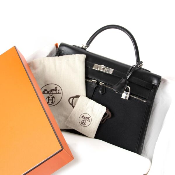 Hermès Kelly 35 Lakis Black Box/Canvas PHW