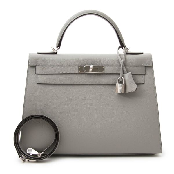 Hermès Kelly Sellier 32 Epsom Gris Mouette PHW for sale in Belgium Antwerp, www.labellov.com, band new Hermès Kelly Sellier 32 Epsom Gris Mouette PHW bags, 100% authentic and a real musthave. 