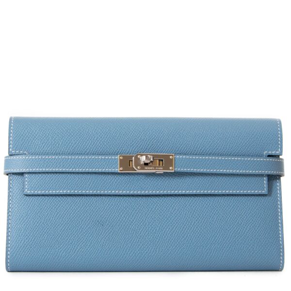 Hermes Kelly Wallet Blue Jean Veau Epsom now for sale at labellov vintage fashion webshop belgium