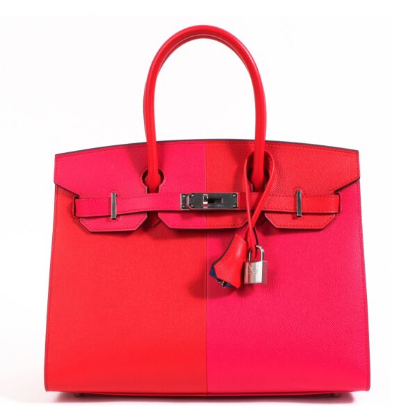 Hermès Birkin 30 Casaque Rouge Coeur/Rose Extreme/Bleu Zanzibar Epsom