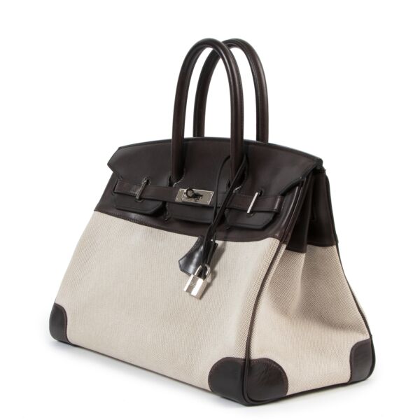 Hermès Birkin 35 Toile and Chocolate Brown Leather PHW