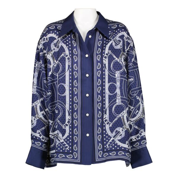 Hermès Blue Silk Western Print Shirt - Size FR42