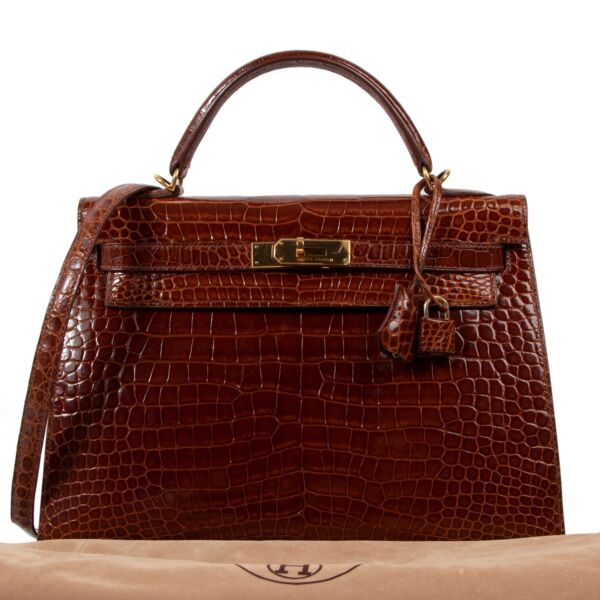 Hermès Vintage Kelly 32 Shiny Crocodile Porosus Miel GHW