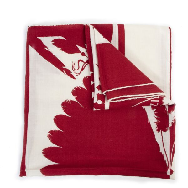Authentic secondhand  Hermès Red 'Brazil' Cashmere Scarf designer accessories fashion luxury vintage webshop safe secure online shopping 