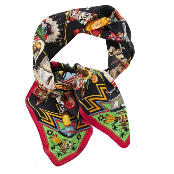 Authentic second hand Hermes Scarf Aztec Print online shopping LabelLOV