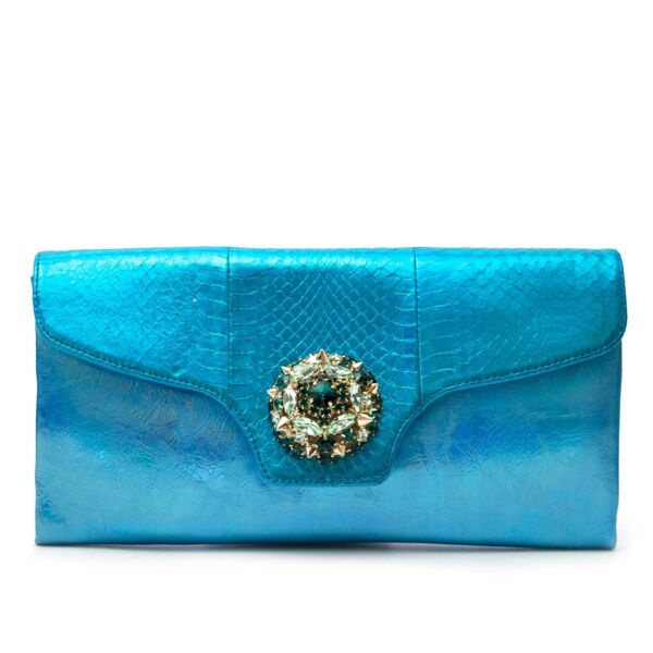 Philipp Plein blue metallic clutch for sale at labellov