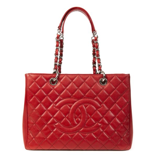 Authentieke Tweedehands Chanel Red Quilted Caviar Shopper juiste prijs veilig online shoppen luxe merken webshop winkelen Antwerpen België mode fashion