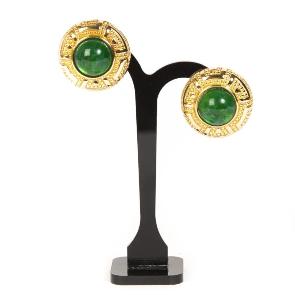 Christian Dior Gold/Green Clip-On Cabochon Earrings