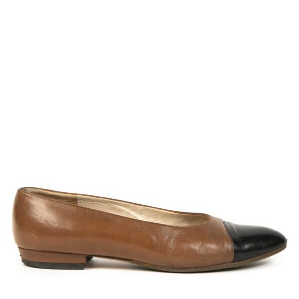 Authentieke Tweedehands Chanel Brown Ballet Flats juiste prijs veilig online shoppen luxe merken webshop winkelen Antwerpen België mode fashion
