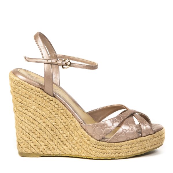 Gucci Rose Monogram Leather Wedges - Size 35