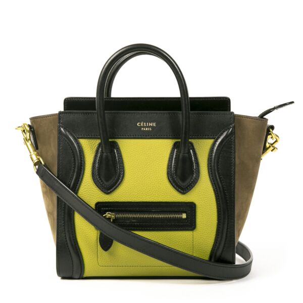 Authentieke Tweedehands Céline Nano Luggage Mint Brown Black Leather Crossbody Bag juiste prijs veilig online shoppen luxe merken webshop winkelen Antwerpen België mode fashion
