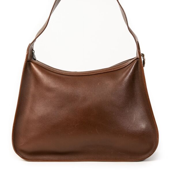 Authentieke Tweedehands Delvaux Chocolate Brown Leather Shoulder Bag juiste prijs veilig online shoppen luxe merken webshop winkelen Antwerpen België mode fashion