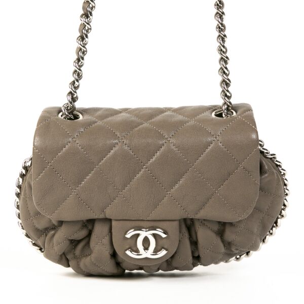 Authentic second-hand vintage Chanel Chain Around Taupe Crossbody Bag buy online webshop LabelLOV
